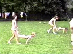 A nudist gathering at the stadium and sports - Nature provides the energy and strength for life, and well simply be naked